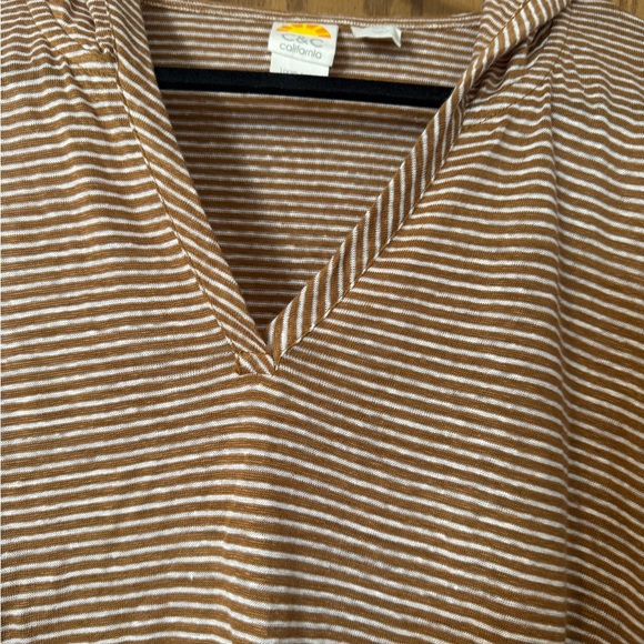 C & C Striped Hoodie Tan & Cream Women's Top, Roll Tab Sleeves. Size Large - Picture 5 of 13